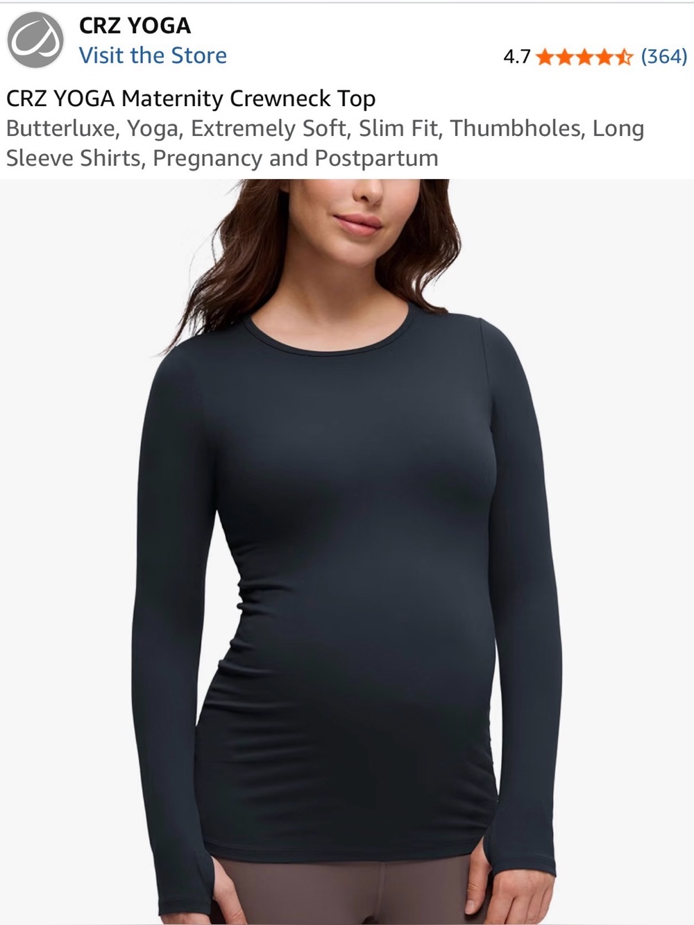 CRZ YOGA Long-Sleeve Maternity Crewneck Top NAVY BLUE; like new